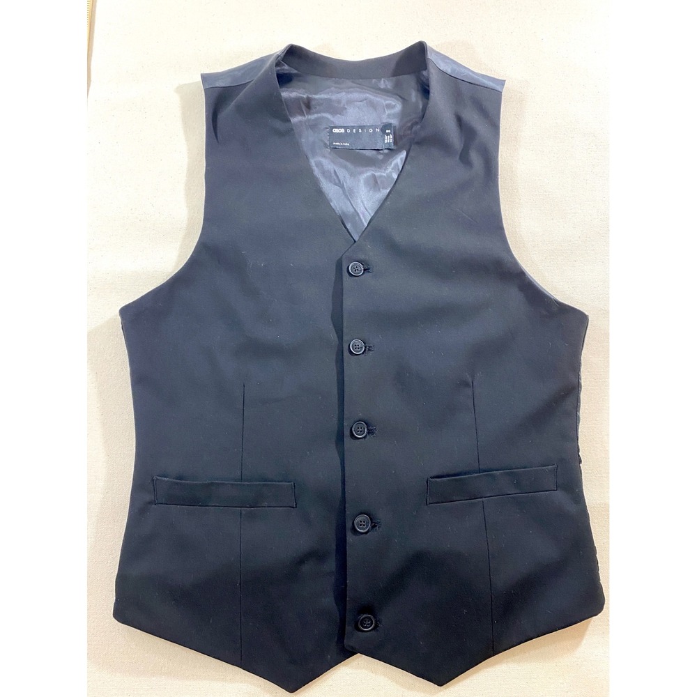 ASOS DESIGN Mens Slim Fit Suit Vest Black Waistcoat Size US 38 Regular